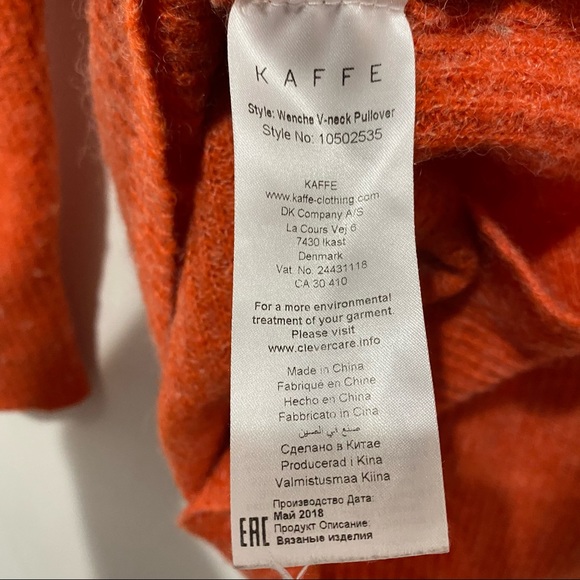 Kaffe Oversized Wool Mohair Blend V-Neck High Low Knit Sweater Burnt Orange XS-M - Picture 13 of 14